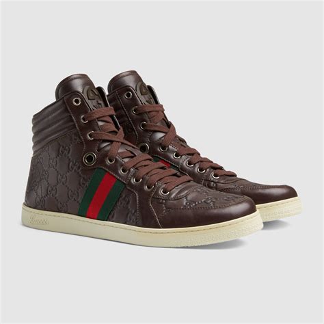 brown gucci high top sneakers|brown gucci sneakers men.